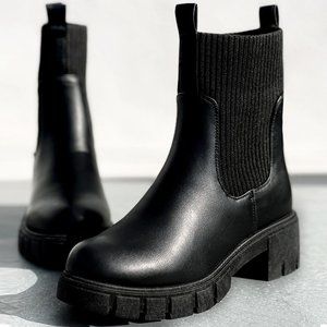 NEW Black Chunky Lug Sole Platform Elastic Cute Ankle Sock Boots Chelsea Bootie